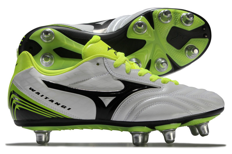 Mizuno Waitangi Primeskin SG Rugby Boots White Black Yellow 58.00